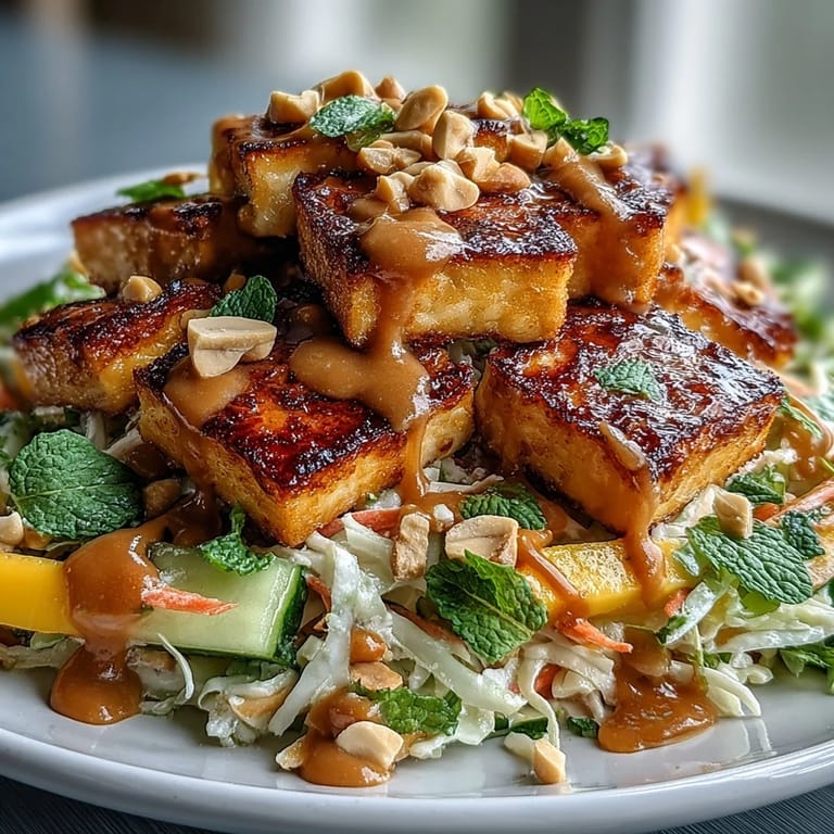 Colorful Thai Mango Salad with golden tofu, perfect for a light lunch.