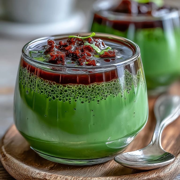 Taste this layered Yokan Japanese Red Bean Jelly with Matcha, a delightful treat.