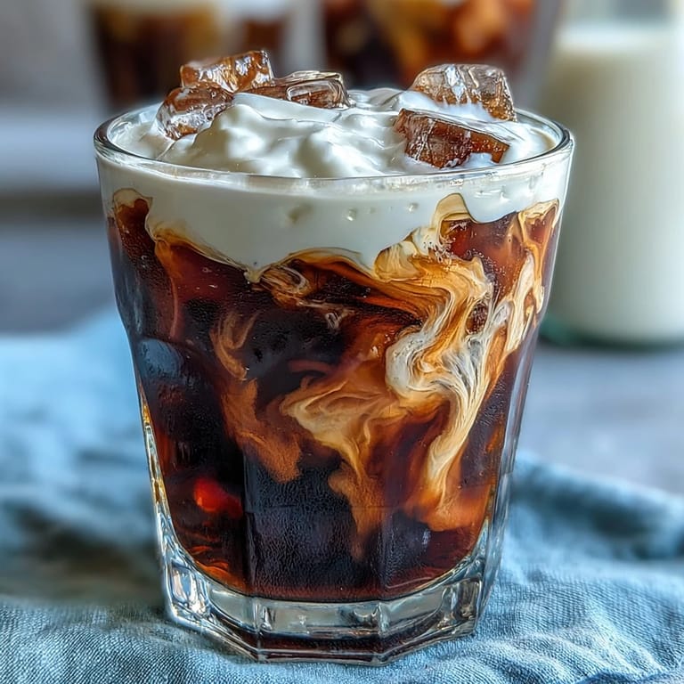Visually appealing cold brew coffee with thick vanilla sweet cream perfection.