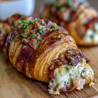 Ham & Swiss Croissant Bake with golden, flaky croissants layered with savory ham and melted Swiss cheese, baked in a creamy custard until perfectly set.