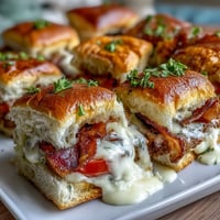 Warm sliders with roast turkey, bacon, and creamy Mornay sauce on soft brioche buns, perfect for Derby parties.