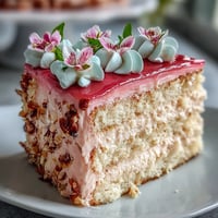 Layered vanilla cake with silky pink ombre buttercream and edible flowers, perfect for Mothers Day celebrations.