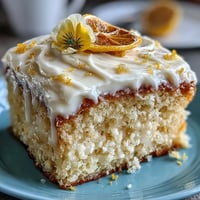 Glistening baby shower lemon sunshine cake adorned with vibrant edible flowers.