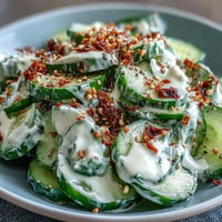Refreshing viral cucumber salad with creamy dressing and crunchy everything bagel seasoning.
